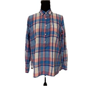 J Crew Factory Womens Shirt Plaid Popover Top Light Weight Cotton Size Small S